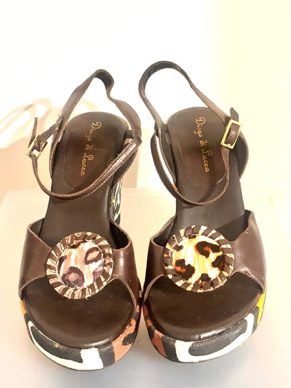 Diego di Lucca vintage Y2K tribal ethnic platform wedge sandals size 7
